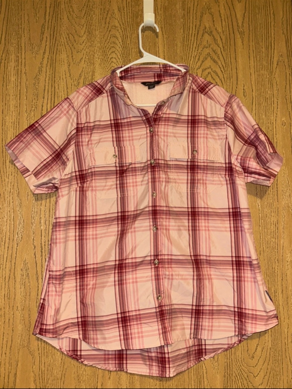 Eddie Bauer Pink Plaid Short-Sleeve Button-Down Shirt